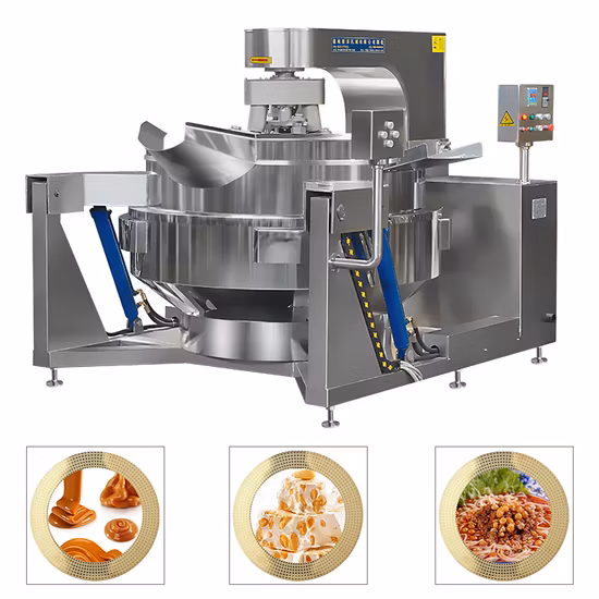 Ресторан Коммерческий Автоматический Многофункциональный Планетарный Наклон Карри Смешивание пасты из бобов чили Изготовление электрического газа Паровой куриный соус Приготовление вока